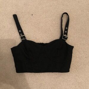 Black Cropped Bustier Top with Adjustable Straps
